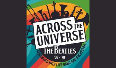 A poster advertising the concert, showing silhouettes of instruments against a rainbow background.