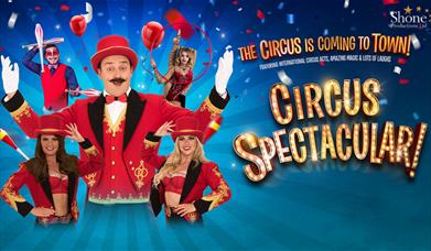 A poster advertising the show, with a ringmaster and various circus acts