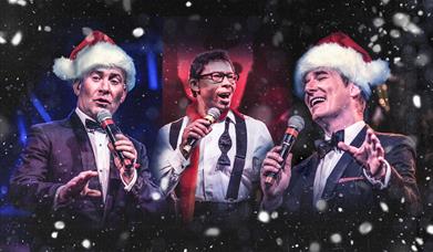 A poster advertising the concert, showing three Rat Pack Tribute artists